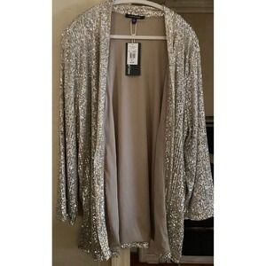 Laurel Grey EL Sequin Duster Cardigan Champagne Silver XL New With Tags
